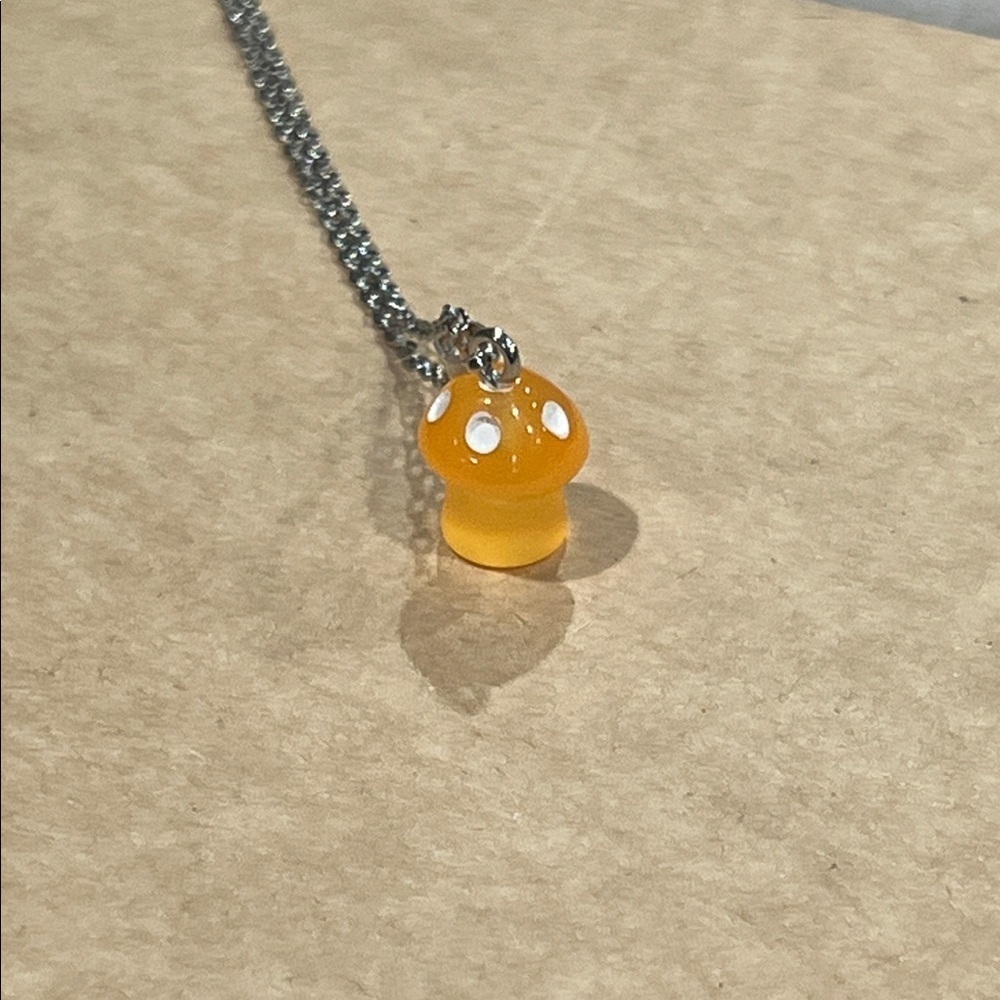 Whimsical Orange Mushroom Pendant Necklace